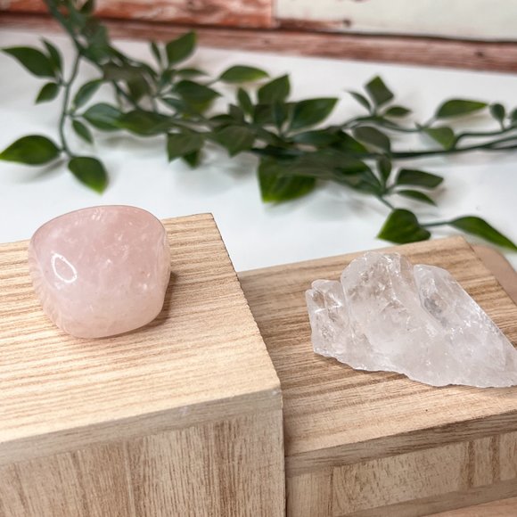 Rose Quartz and Clear Quartz Crystal Bundle - Calming Pocket Crystal Gift Set - Picture 12 of 16